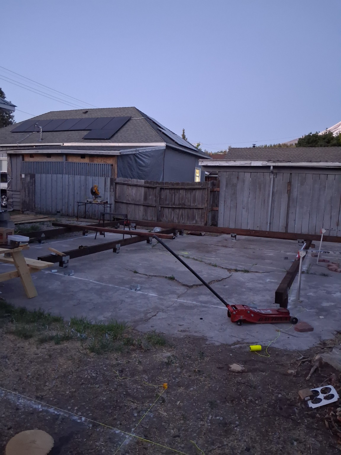 Metal workshop foundation layout and steel base framing
