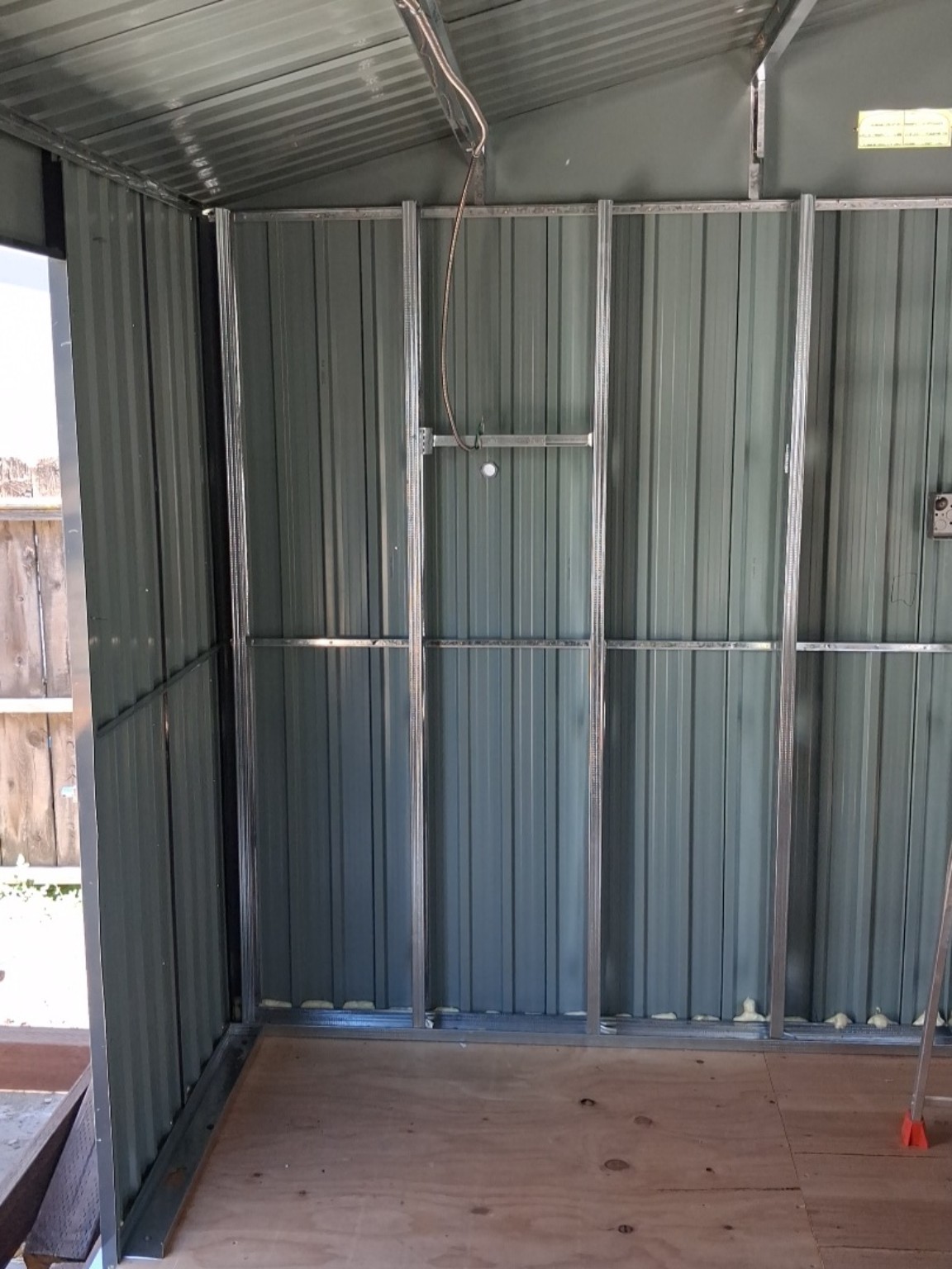 Interior wall framing in the metal workshop