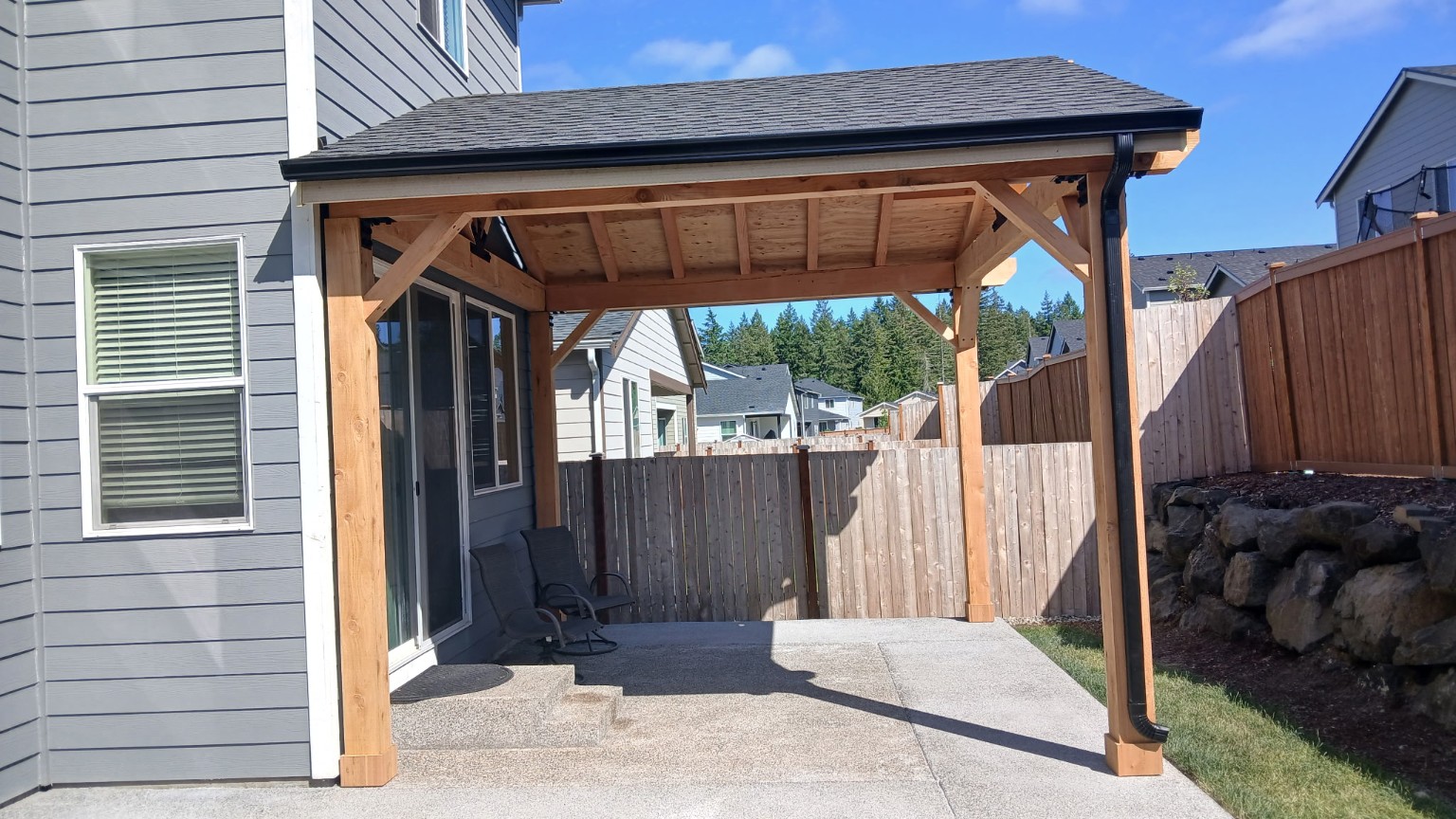 Wide view of the completed patio cover