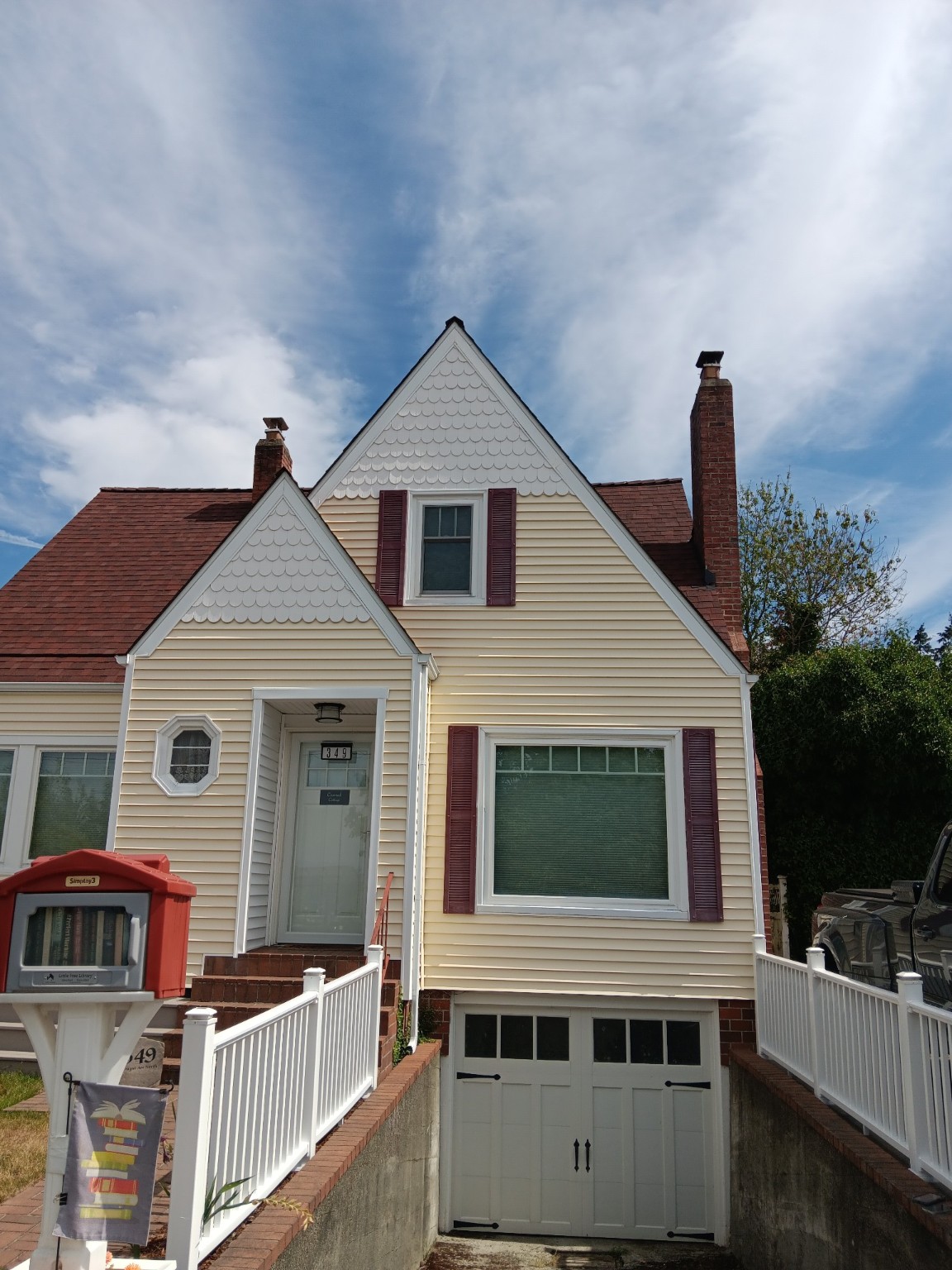 Completed front elevation of the house after exterior trim work